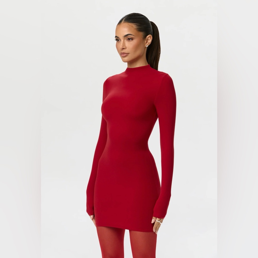 NEW!!! Naked Wardrobe Bold Red Long Sleeve Dress - Picture 2 of 2